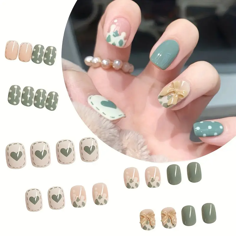 Heart & Colorblock Press-On Nails (24pcs)