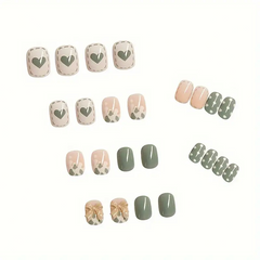 Heart & Colorblock Press-On Nails (24pcs)