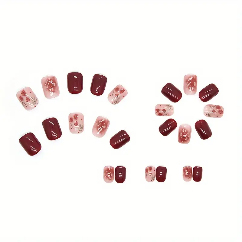 Rose Red & Golden Foil Gradient Press-On Nails (24pcs)