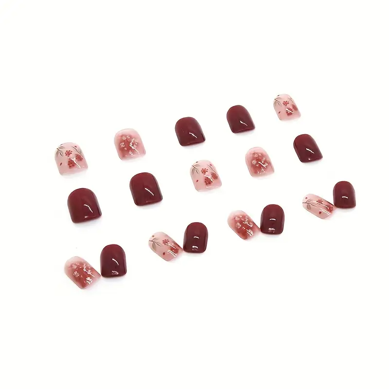 Rose Red & Golden Foil Gradient Press-On Nails (24pcs)