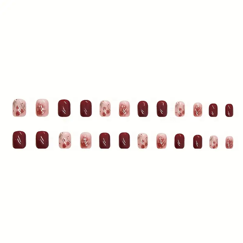 Rose Red & Golden Foil Gradient Press-On Nails (24pcs)