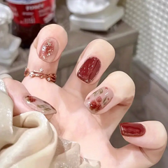 Rose Red & Golden Foil Gradient Press-On Nails (24pcs)