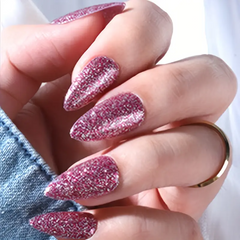 Dark Purple Almond Fake Nails with Glitter (24pcs)