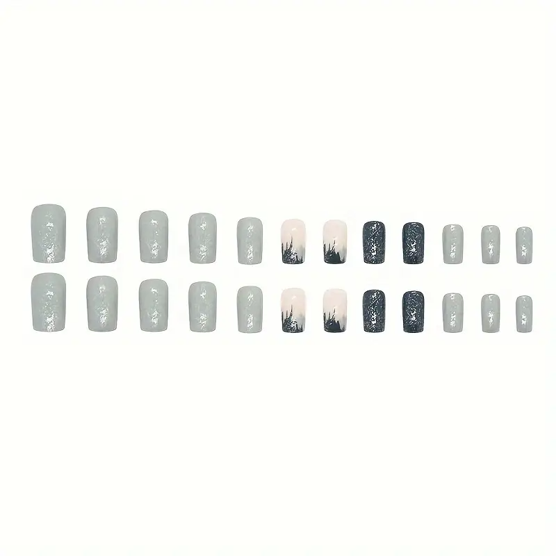 Blue French Tip Glitter Press-On Nails (24pcs)