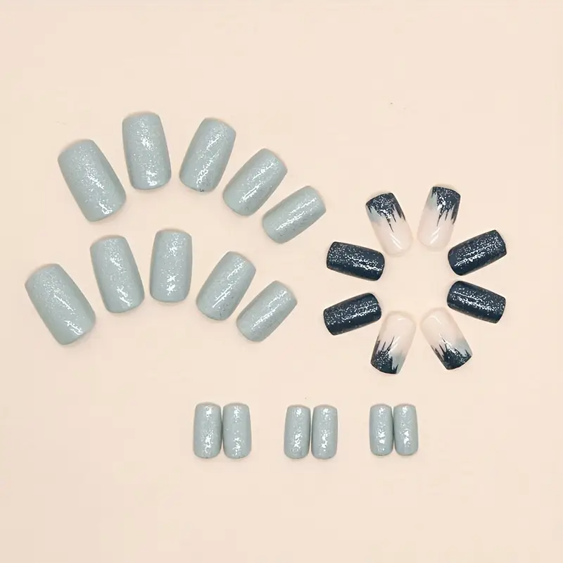 Blue French Tip Glitter Press-On Nails (24pcs)