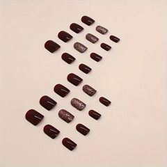 Burgundy Bling Glitter Square Nails (24pcs)