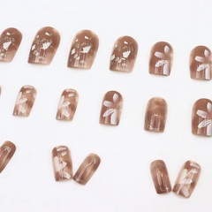Summer Bloom – 24pcs French Floral Gradient Square Nails