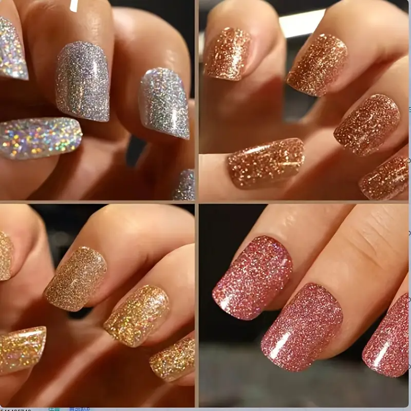 Glitterbox – 24pcs Mini Square Glitter Nail Set (4 Colors)