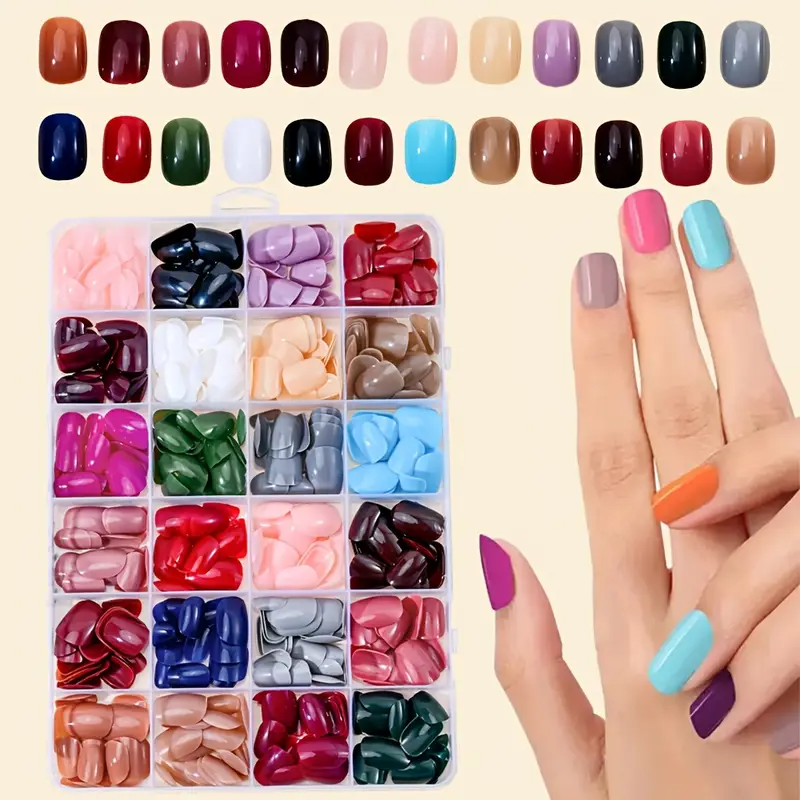 Glossy Multicolor Short Nails Full box (576pcs) 💙🖤✨