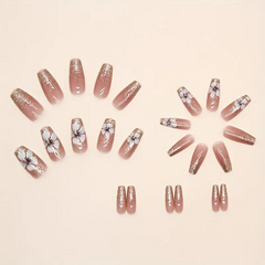 Floral Glitter Ballerina – 24pcs Long Press-On Nails