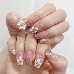 Floral Glitter Ballerina – 24pcs Long Press-On Nails