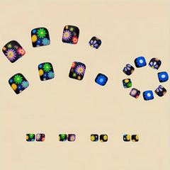 Chic Bloom Toe Nails – Square Matte Floral & Colorblock Set (24PCs)