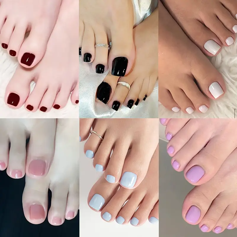 Classic Mixed Color Glossy Square Toe Nails (24pcs)