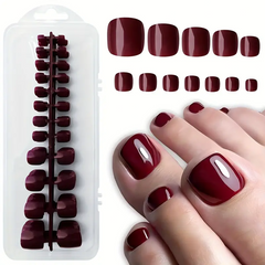 Red French Solid Color Coffin Toenails (24pcs)