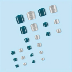 Mixed Color Square Toe Nails with Silvery Accents (24pcs)