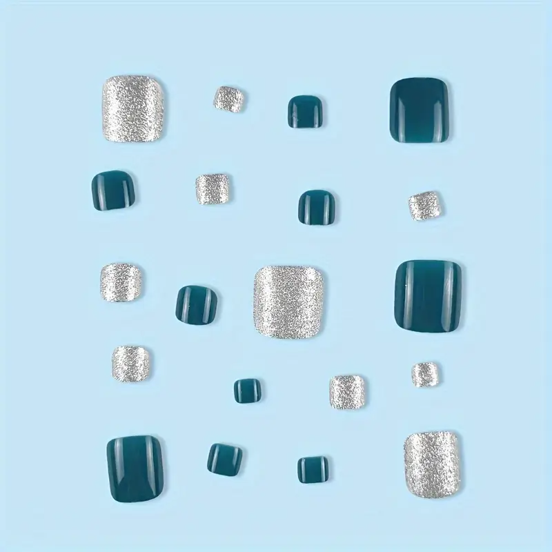 Mixed Color Square Toe Nails with Silvery Accents (24pcs)