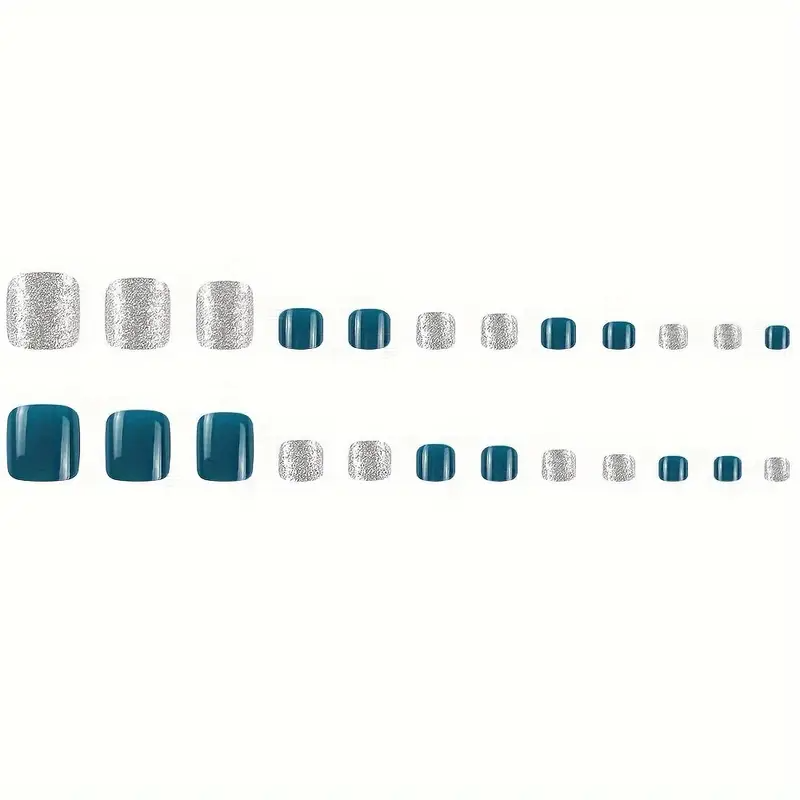 Mixed Color Square Toe Nails with Silvery Accents (24pcs)