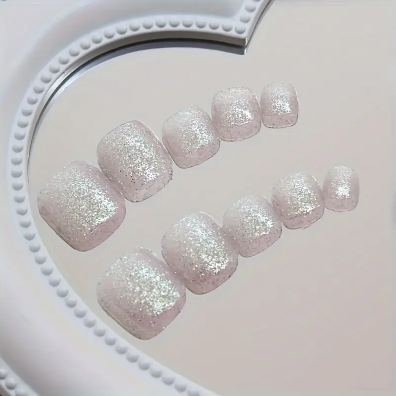 Sparkling Silvery Square Toe Nails (24pcs)