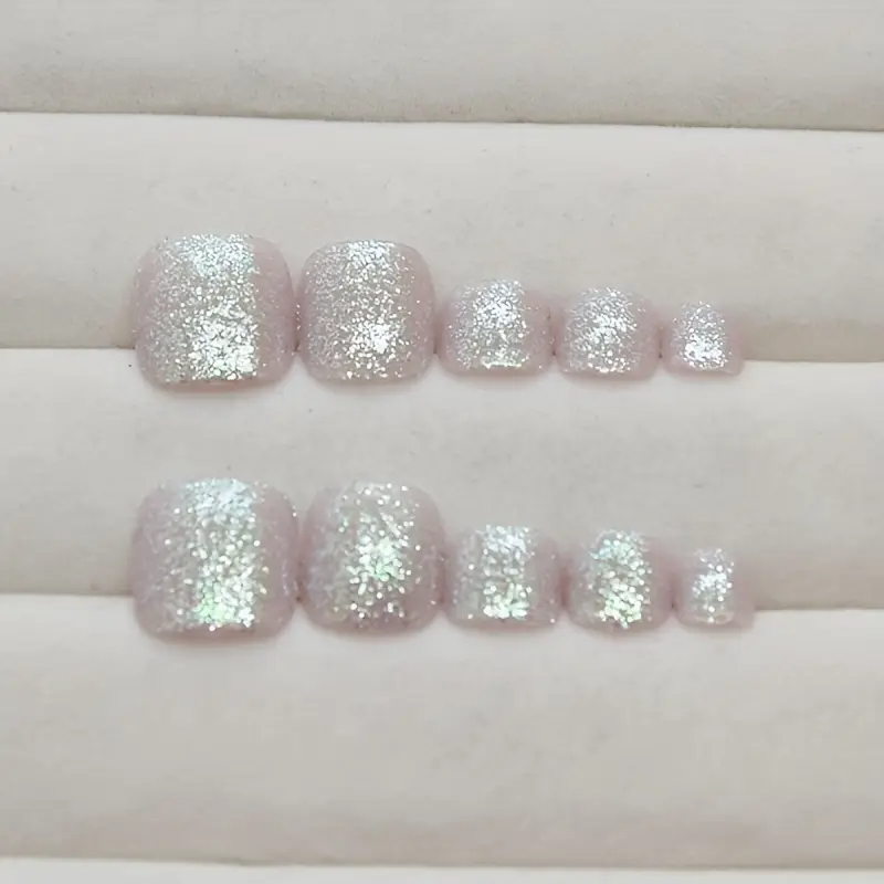 Sparkling Silvery Square Toe Nails (24pcs)