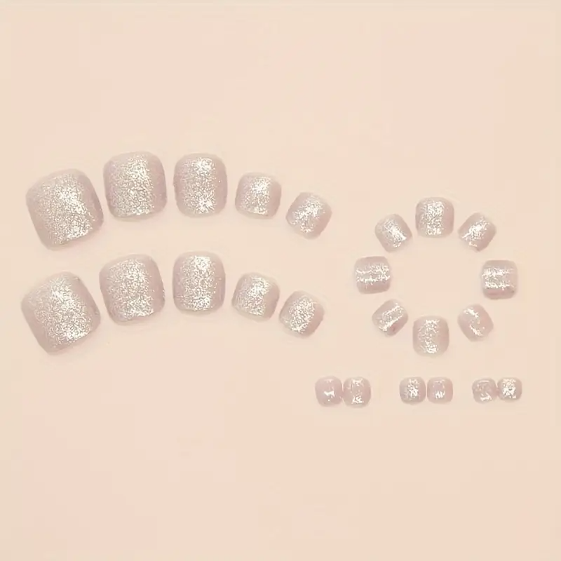 Sparkling Silvery Square Toe Nails (24pcs)