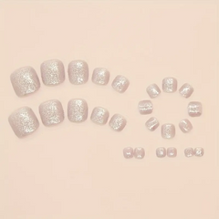 Sparkling Silvery Square Toe Nails (24pcs)