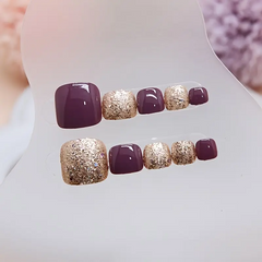 Elegant Violet Glitter Press-On Toe Nails (24pcs)