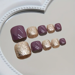 Elegant Violet Glitter Press-On Toe Nails (24pcs)