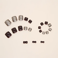 Champagne Glitter Burgundy – 24pcs Square Press-On Toenails