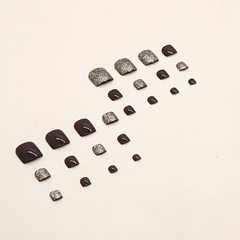 Champagne Glitter Burgundy – 24pcs Square Press-On Toenails