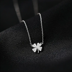 Glass-Set Lucky Clover Pendant Necklace