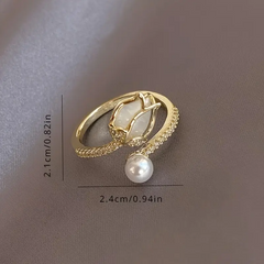 Golden Tulip Bud Faux Pearl Ring