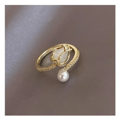 Golden Tulip Bud Faux Pearl Ring