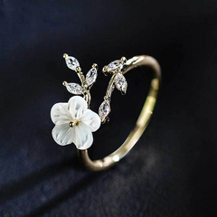 Golden Flower & Leaf Adjustable Ring