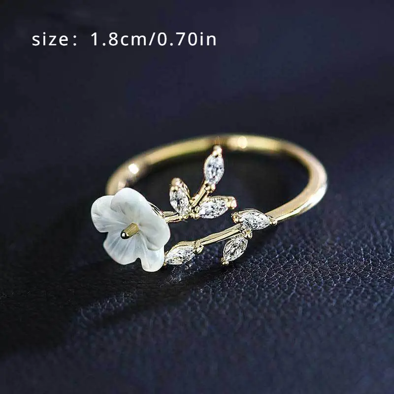 Golden Flower & Leaf Adjustable Ring