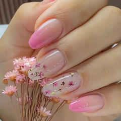 Pink Floral Almond Nails (24pcs) 🌸💗🌼