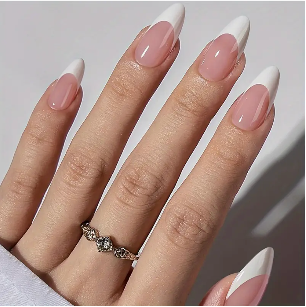 Rosy French Almond Nails – Dusty Pink with White Tips (24PCs)